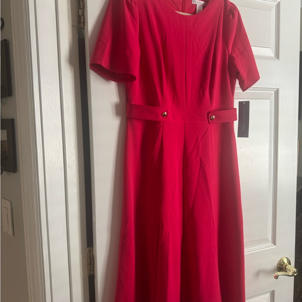 London Times Vibrant Red Midi Dress